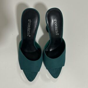 Teal Pointed-Toe Mule Heels
